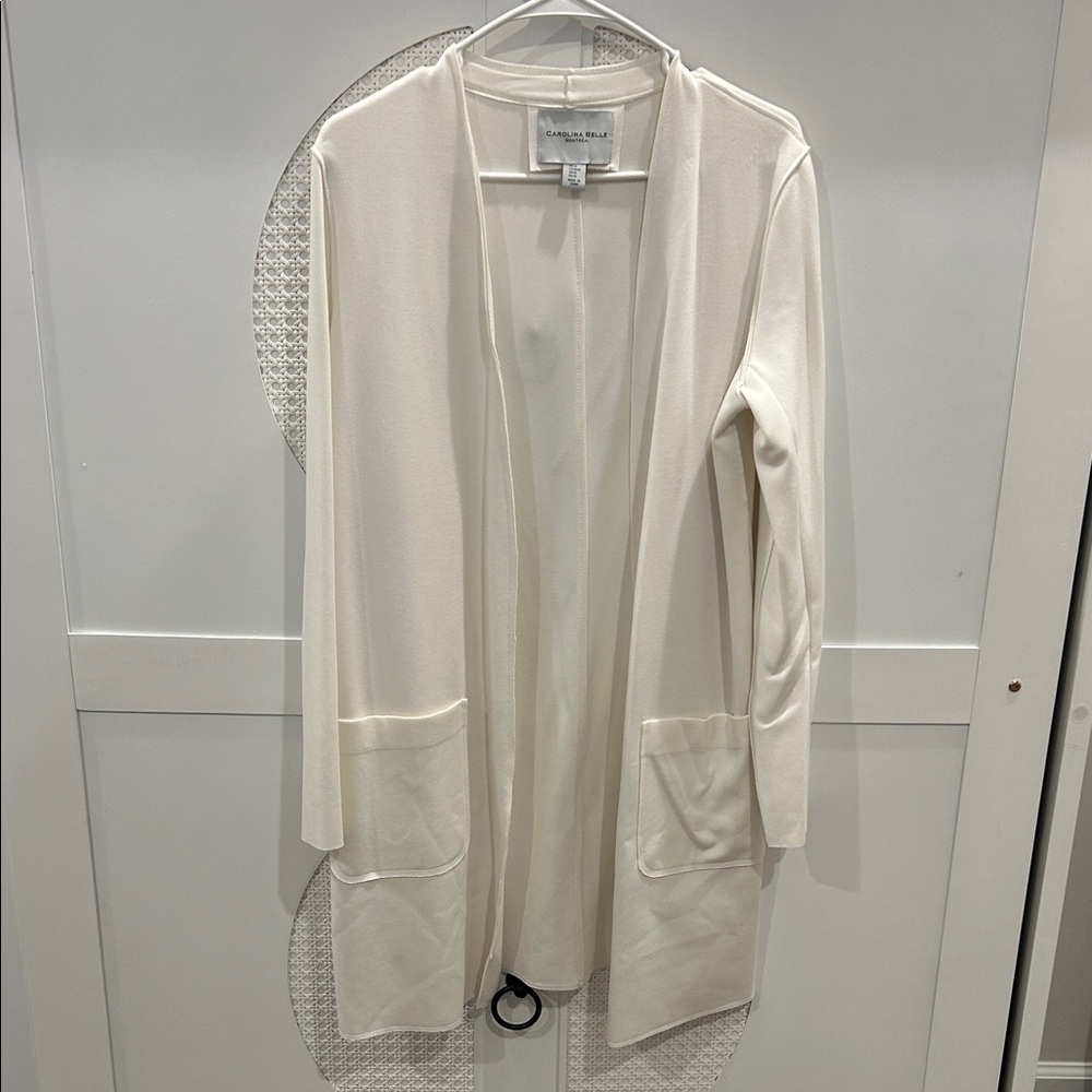 Long White Open Front Cardigan